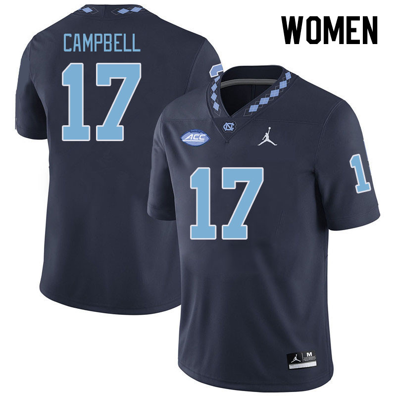 Women #17 Amare Campbell North Carolina Tar Heels College Football Jerseys Stitched-Navy